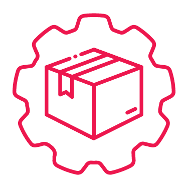 Red outline of a package inside a gear