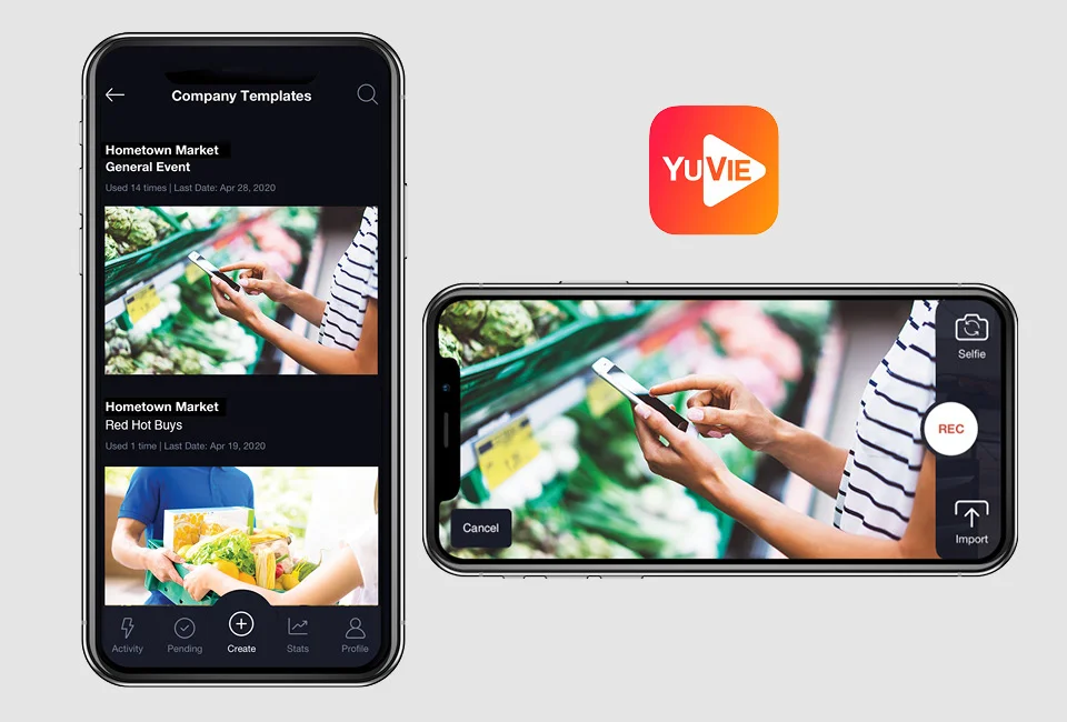 Two smartphones displaying app screens with a YUVIE logo above.